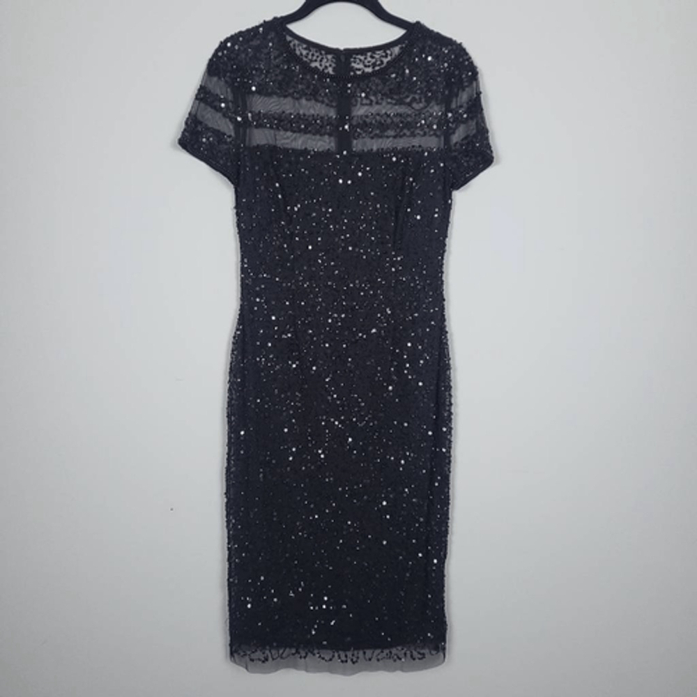 Adrianna Papell Womens Sequined Mesh Dress Size 2 Black Fairy Whimsigoth NWT